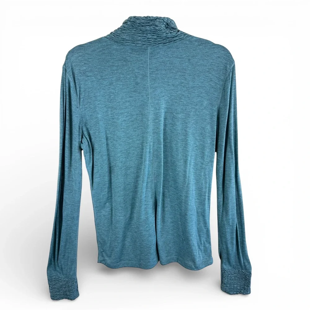 Nils Womens Quarter Zip‎ Base Layer Top Heathered Teal Blue Smocked Collar Large - Picture 2 of 5